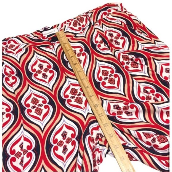 Liz Claiborne Wide Leg Pants Women Size 18 Flat Front Comfort Red Blue Geo Print - Picture 12 of 15